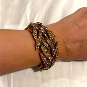 Oscar de la Renta Gold and Pink Leaf Pattern Bracelet